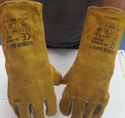 Ръкавици за заварчици Globus Vulcan Kevlar GS-3420, жълти, размер 11, цепена телешка кожа