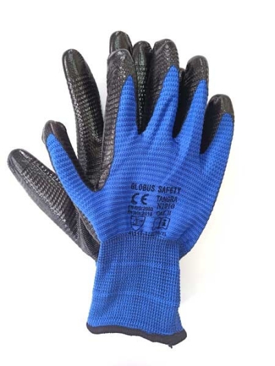 Ръкавици Globus Tangra N1010, син/черен, размер 10, топени в нитрил