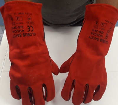 Ръкавици за заварчици Globus Vulcan GS-3410, червени, размер 11, цепена телешка кожа
