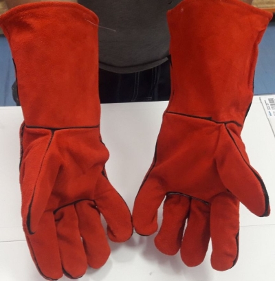 Ръкавици за заварчици Globus Vulcan GS-3410, червени, размер 11, цепена телешка кожа