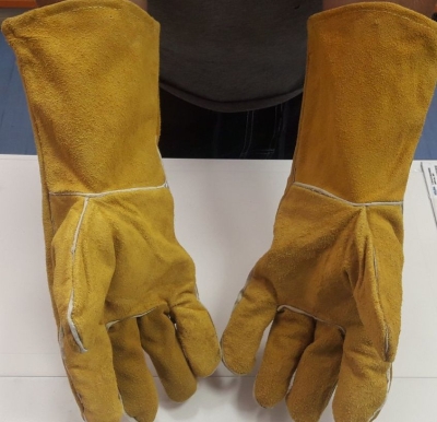 Ръкавици за заварчици Globus Vulcan Kevlar GS-3420, жълти, размер 11, цепена телешка кожа