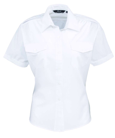 Дамска риза пилоти, капитани, охранители с пагони, къс ръкав Premier pr312, бяла