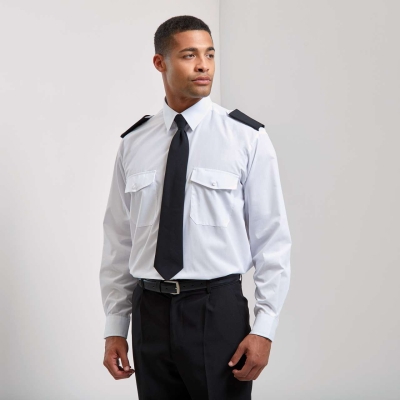 Мъжка риза пилоти, капитани, охранители с пагони, дълъг ръкав pr210