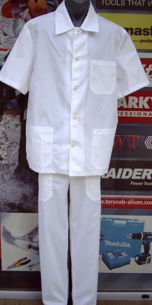 Мъжки работен костюм Бял къс ръкав - куртка и панталон